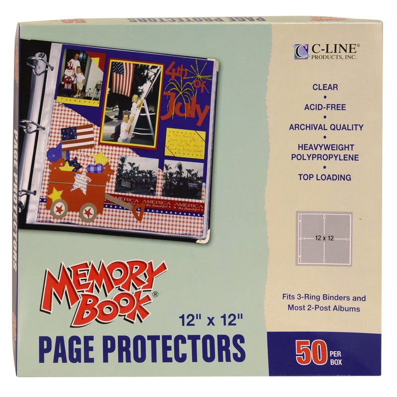 C-Line Memory Book 12 x 12 Inch Scrapbook Page Protectors, Clear Poly, Top Load, 50 Pages per Box (62227) - Image 1